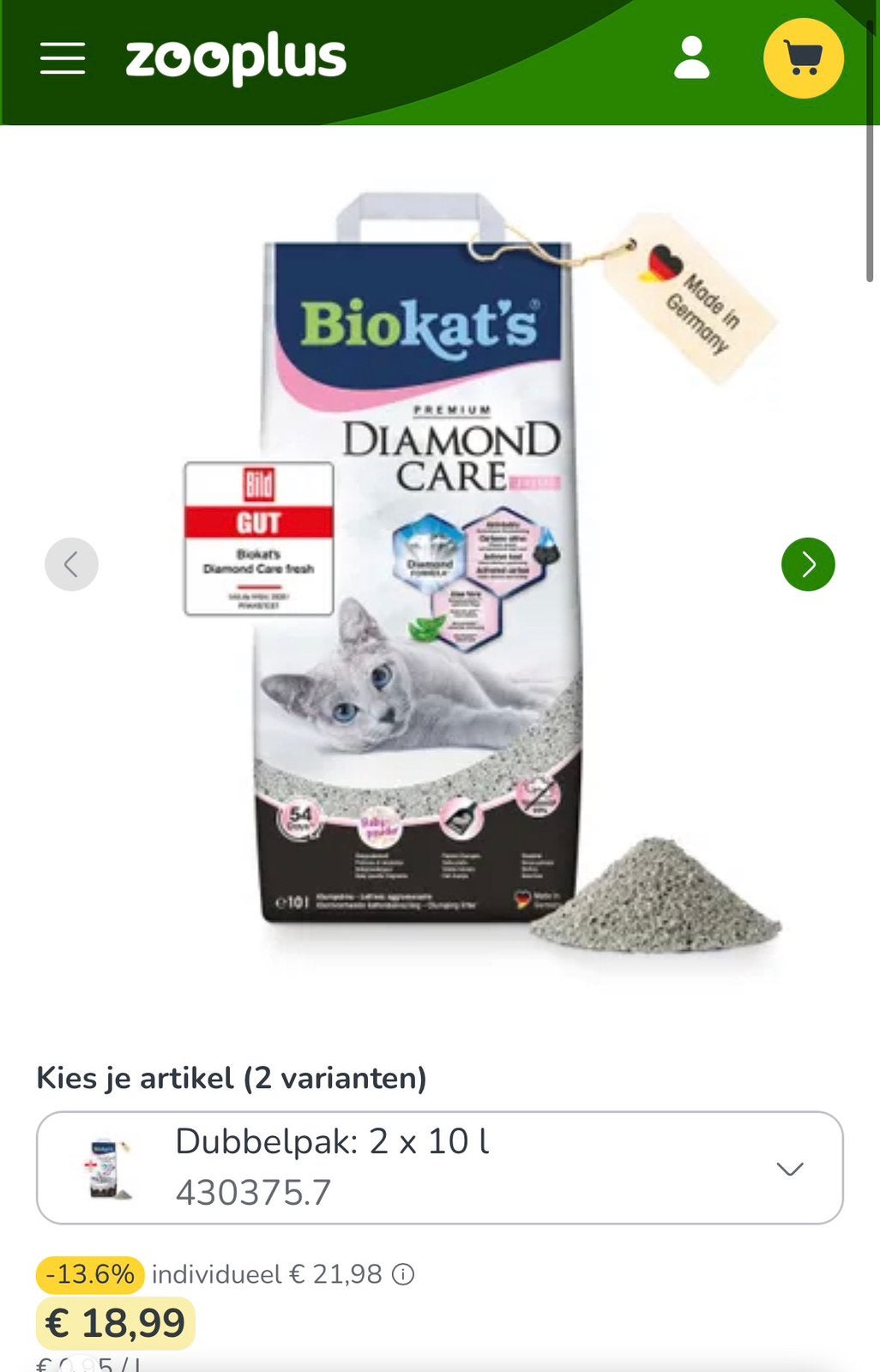 Biokat's diamond care fresh kattenbakvulling, Dieren en Toebehoren, Kattenbakken, Ophalen, Nieuw