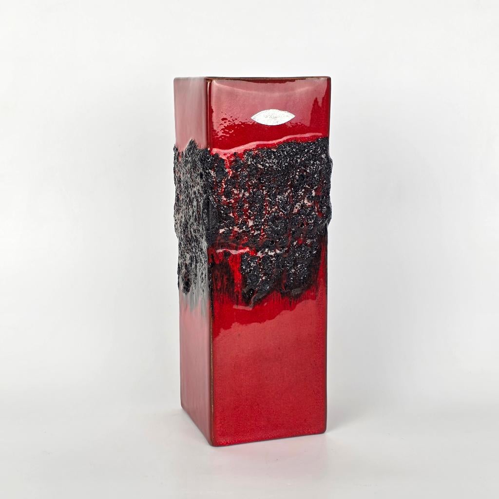 Vintage West-Duitse Fat Lava vaas. Kreutz, 424 rood zwart, Ophalen of Verzenden