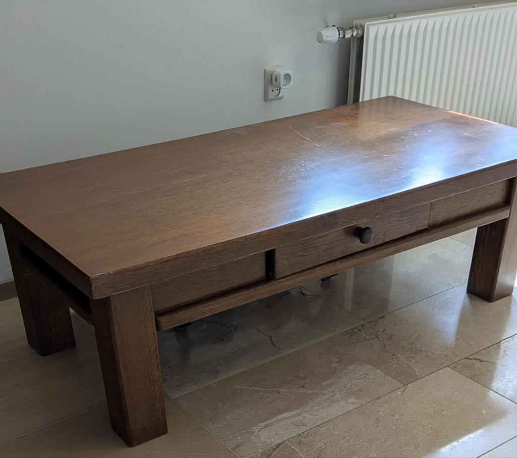 Salontafel met lade - 140x70x44 cm, Huis en Inrichting, Gebruikt, 50 tot 100 cm, 100 tot 150 cm, Eikenhout