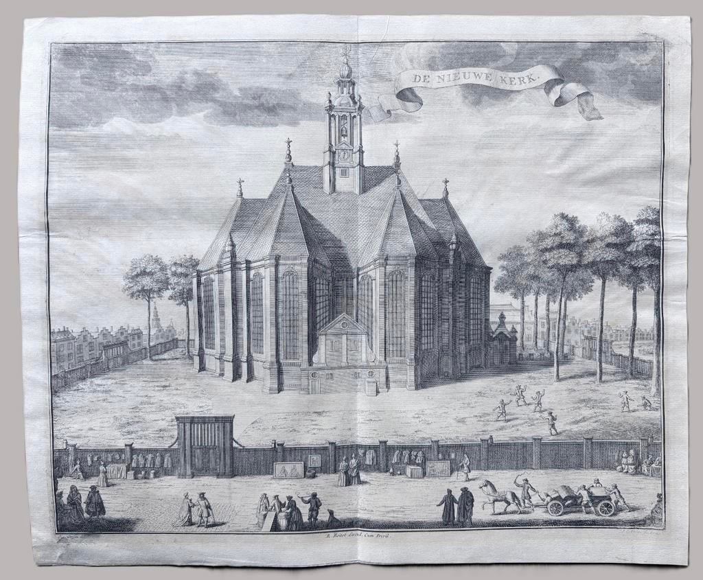 (ca. 1730) De Nieuwe Kerk, Den Haag – Reinier Boitet, Antiek en Kunst, 31 cm, Verzenden, Stadsgezicht, 1700 - 1799