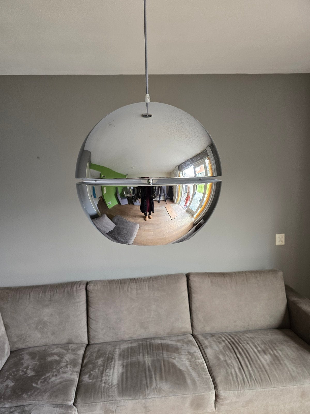 Moderne Chrome Bol Hanglamp - Design Verlichting, Zo goed als nieuw, Modern, Design, Chroom, Metaal, E27 (groot)