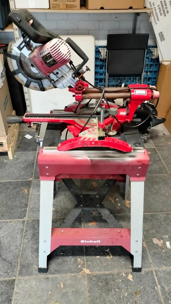 Einhell afkortzaag met tafel, Doe-het-zelf en Verbouw, Gereedschap | Zaagmachines, Ophalen, Gebruikt, Einhell, Afkortzaag