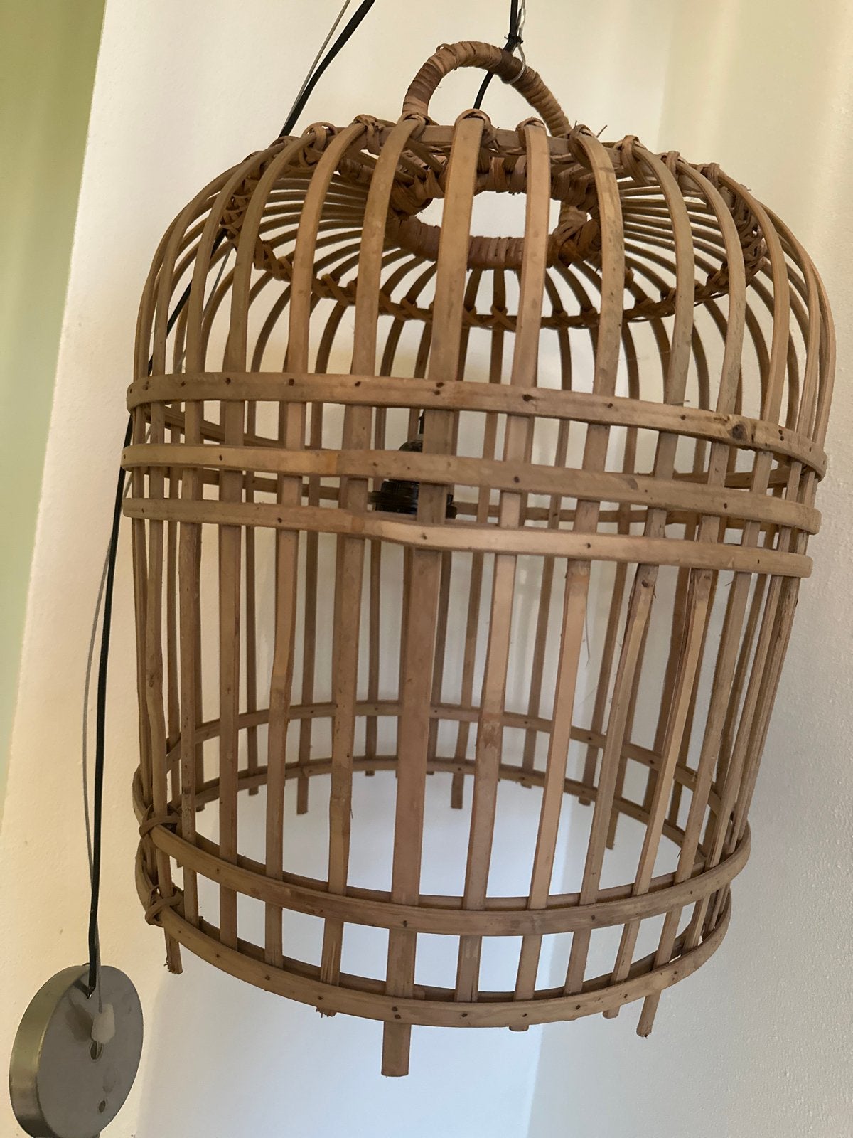 Grote Rotan hanglamp - Boheemse stijl, Ophalen, Gebruikt, Natuurlijk materiaal, E27 (groot)