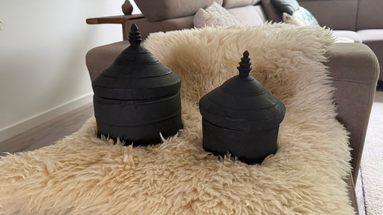 Oude houten potjes met deksel, landelijk en stoer, Ophalen of Verzenden