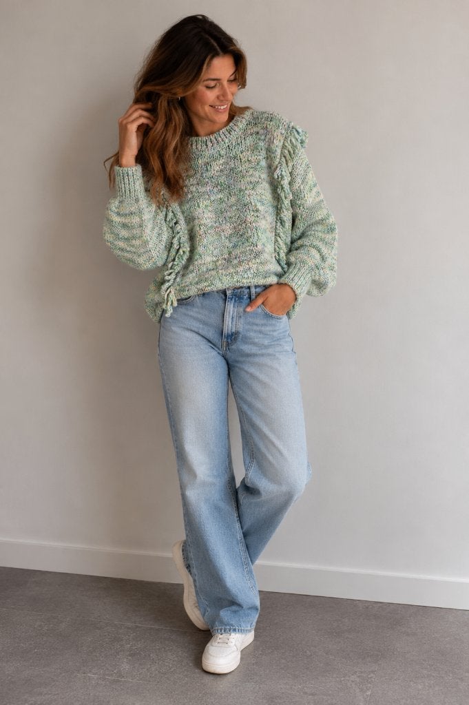 gebreide trui M multicolor pastel groen ruches oversized wol, Maat 38/40 (M), My Jewellery, Ophalen of Verzenden, Zo goed als nieuw