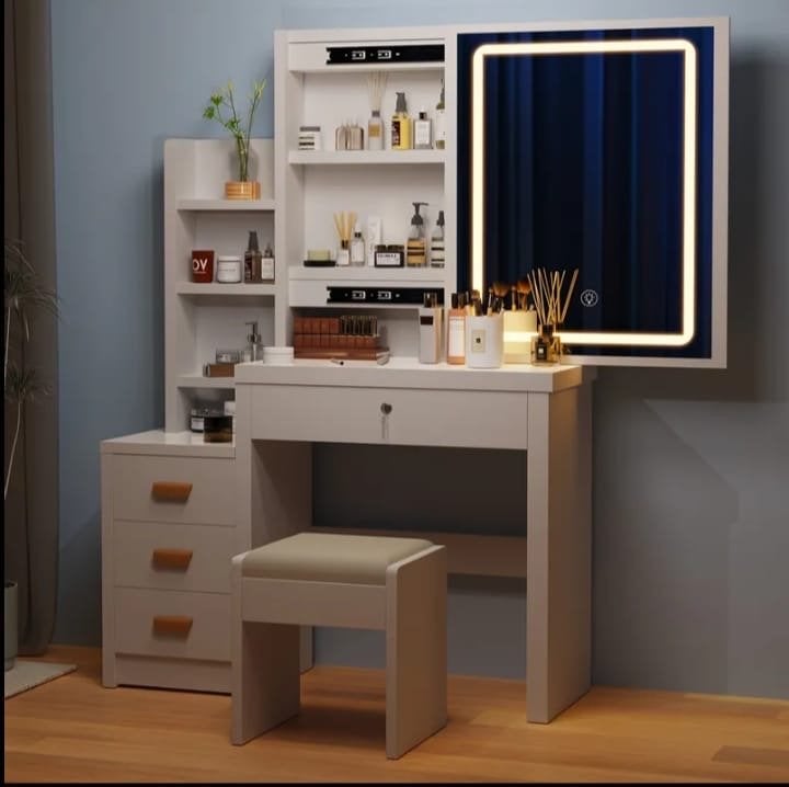 Nieuwe Kaptafel met Verlichte Spiegel en Opbergruimte, Ophalen, 100 tot 150 cm, Nieuw, 50 tot 100 cm