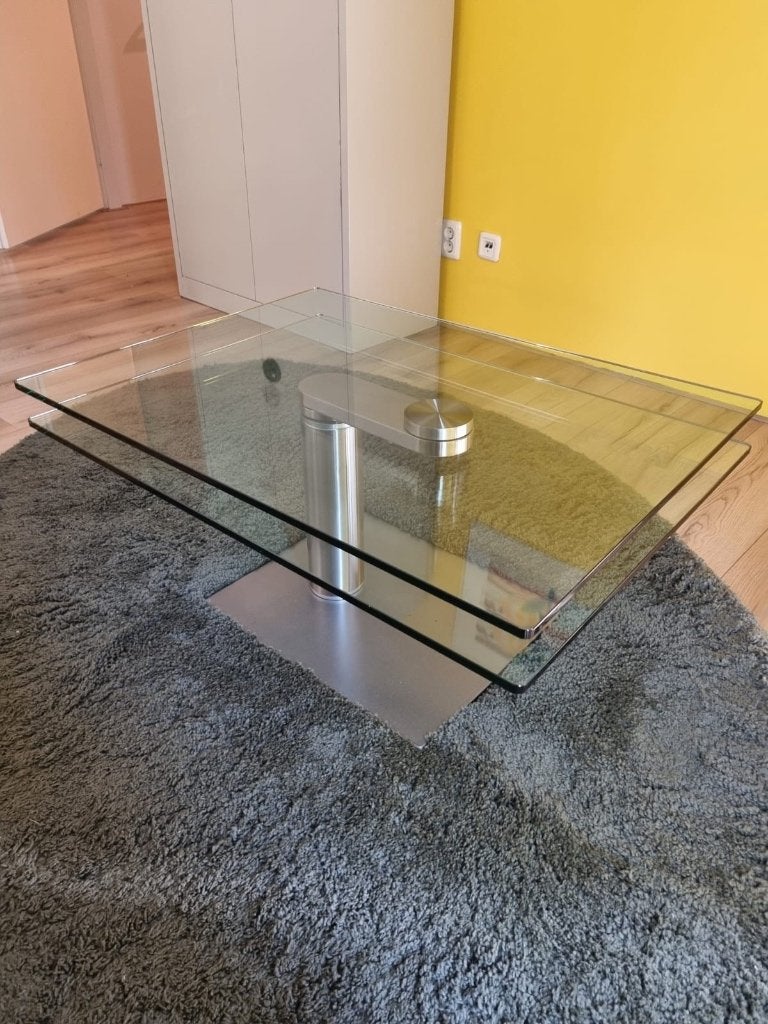 Glazen salontafel, Huis en Inrichting, Tafels | Salontafels, Ophalen, Gebruikt, 50 tot 100 cm, 50 tot 100 cm