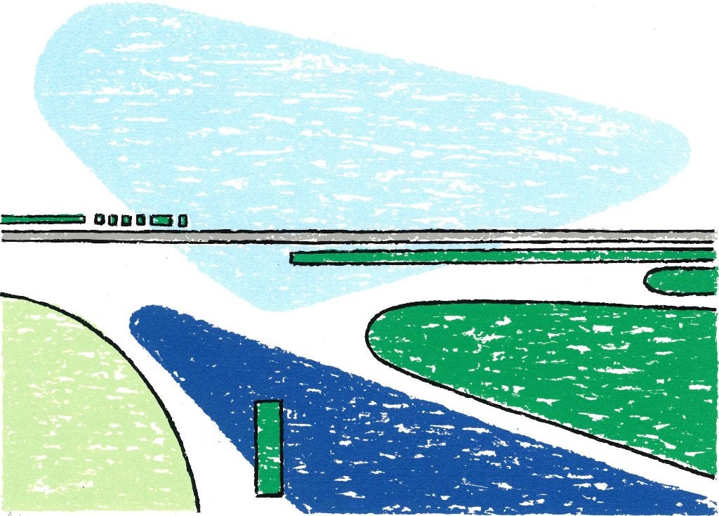 Zeefdruk van Henk de Bouter  landschap II, Antiek en Kunst, Ophalen of Verzenden