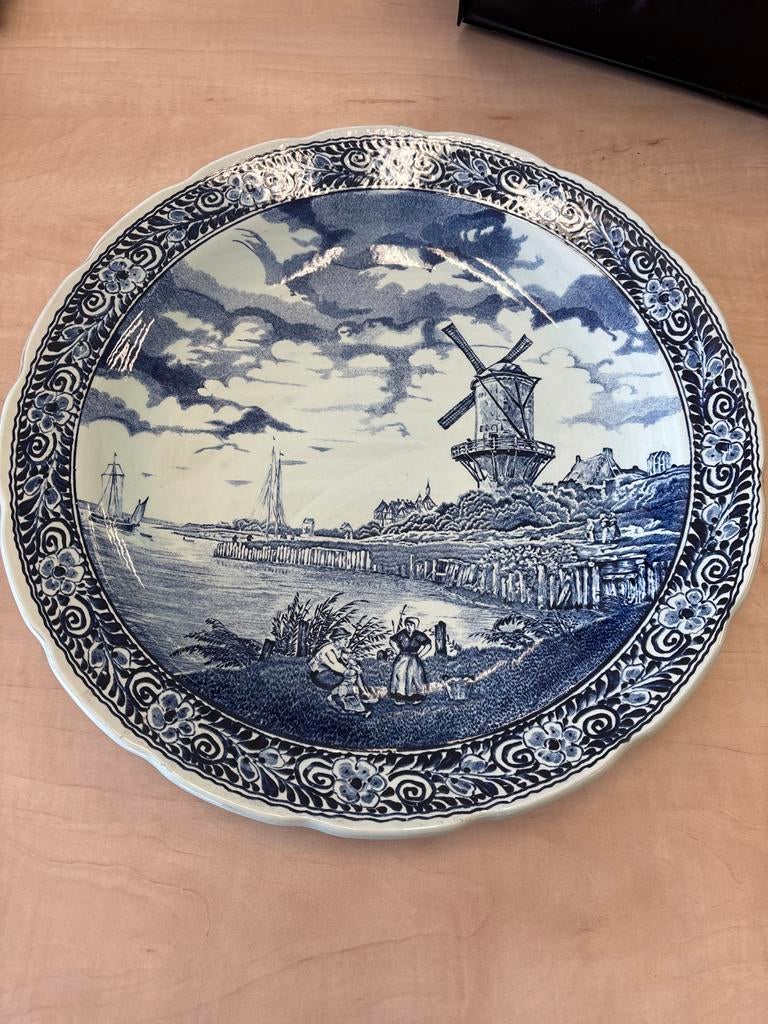 Boch Belgium Delfts Blauw Wandbord Molenlandschap, Ophalen of Verzenden
