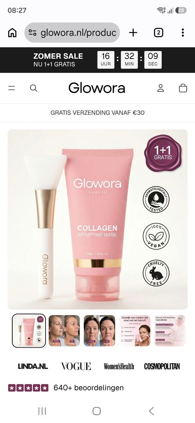 Glowora masker NIEUW IN VERPAKKING, Ophalen, Nieuw, Gehele gezicht