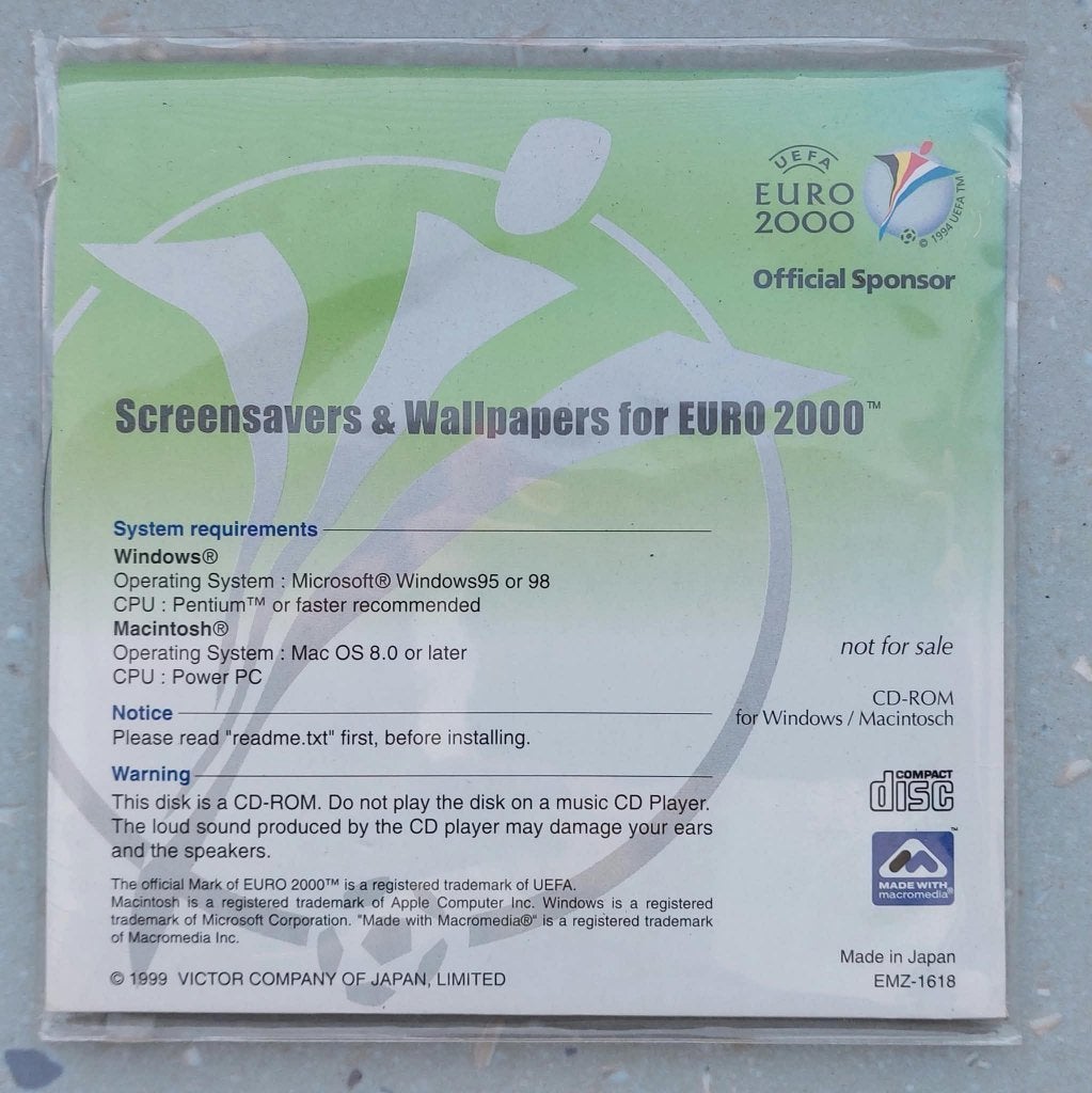 Screensavers & wallpapers Euro 2000 JVC, Verzamelen, Verzenden, Zo goed als nieuw, Overige sporten, Overige typen