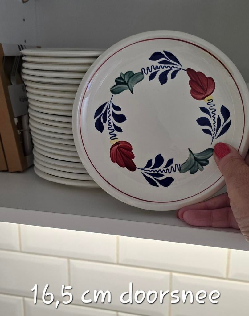 Gebaksbordjes boerenbont, Huis en Inrichting, Ophalen, Zo goed als nieuw, Bord(en), Aardewerk