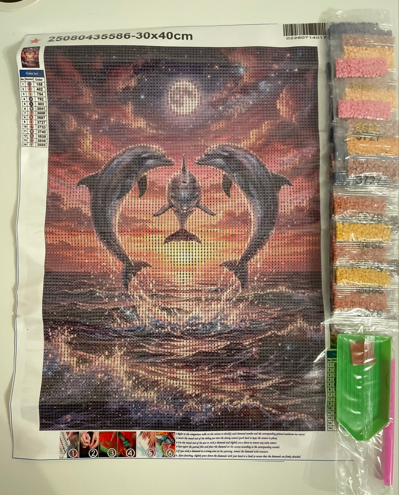 Diamond Painting Dolfijnen Zonsondergang 30x40cm, Hobby en Vrije tijd, Zelfklevend, Nieuw, Meerkleurig, Ophalen of Verzenden