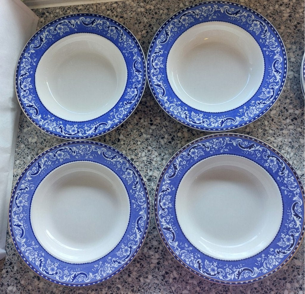 4 diepe borden Blauw Alfred Meakin Blue Leighton ca 25 cm, Ophalen of Verzenden, Zo goed als nieuw, Bord(en), Overige stijlen