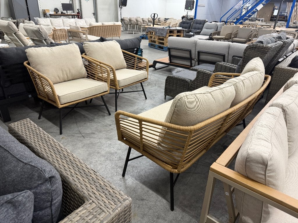 Flow stoel-bank loungeset | wicker | Bamboo taupe, Ophalen, 5 zitplaatsen, Zo goed als nieuw, Loungeset