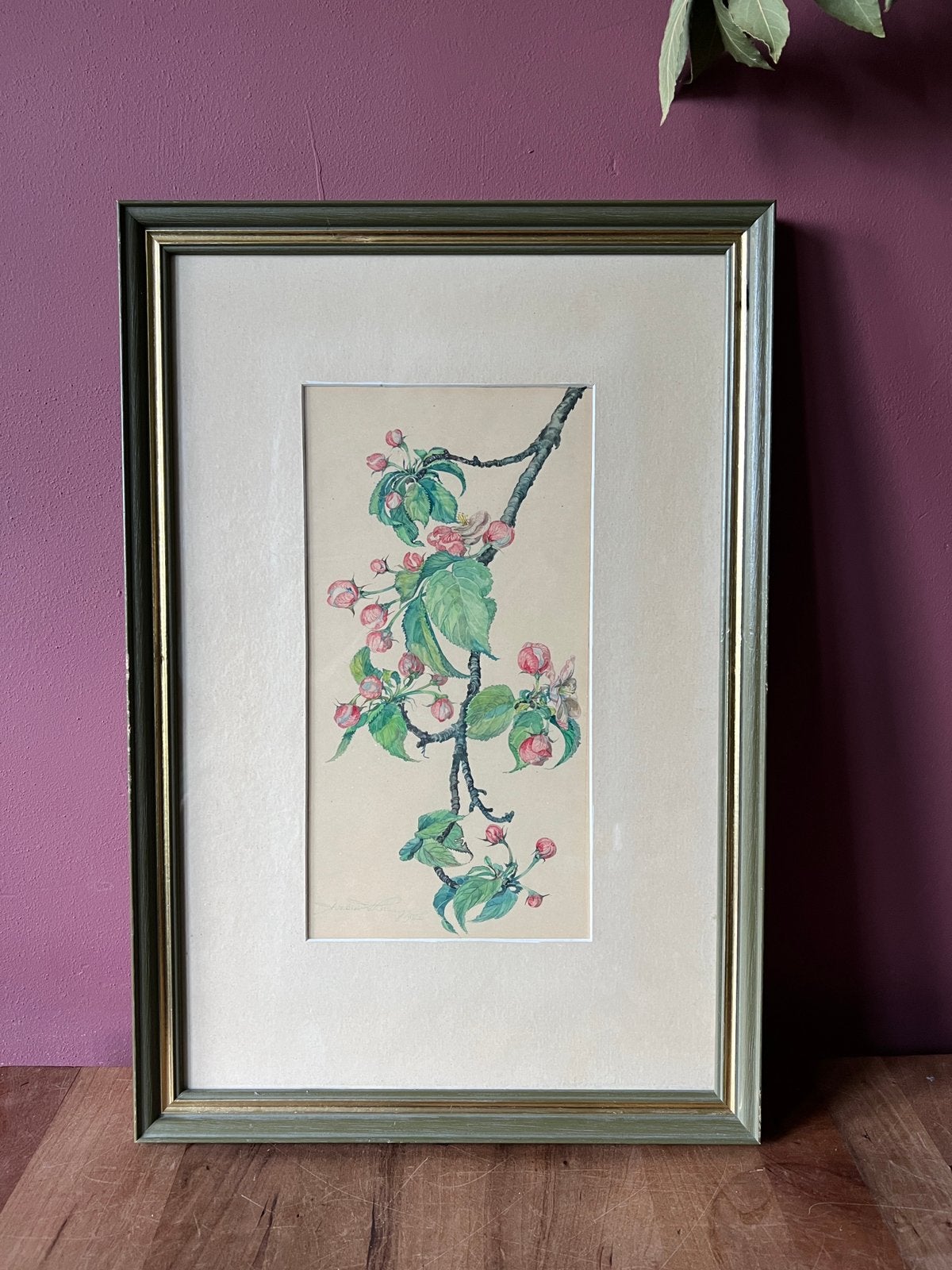 Vintage Aquarel appelbloesem floral 1952 mooi ingelijst, Antiek en Kunst, Ophalen of Verzenden, Tekening, Aquarel, Met ophangsysteem