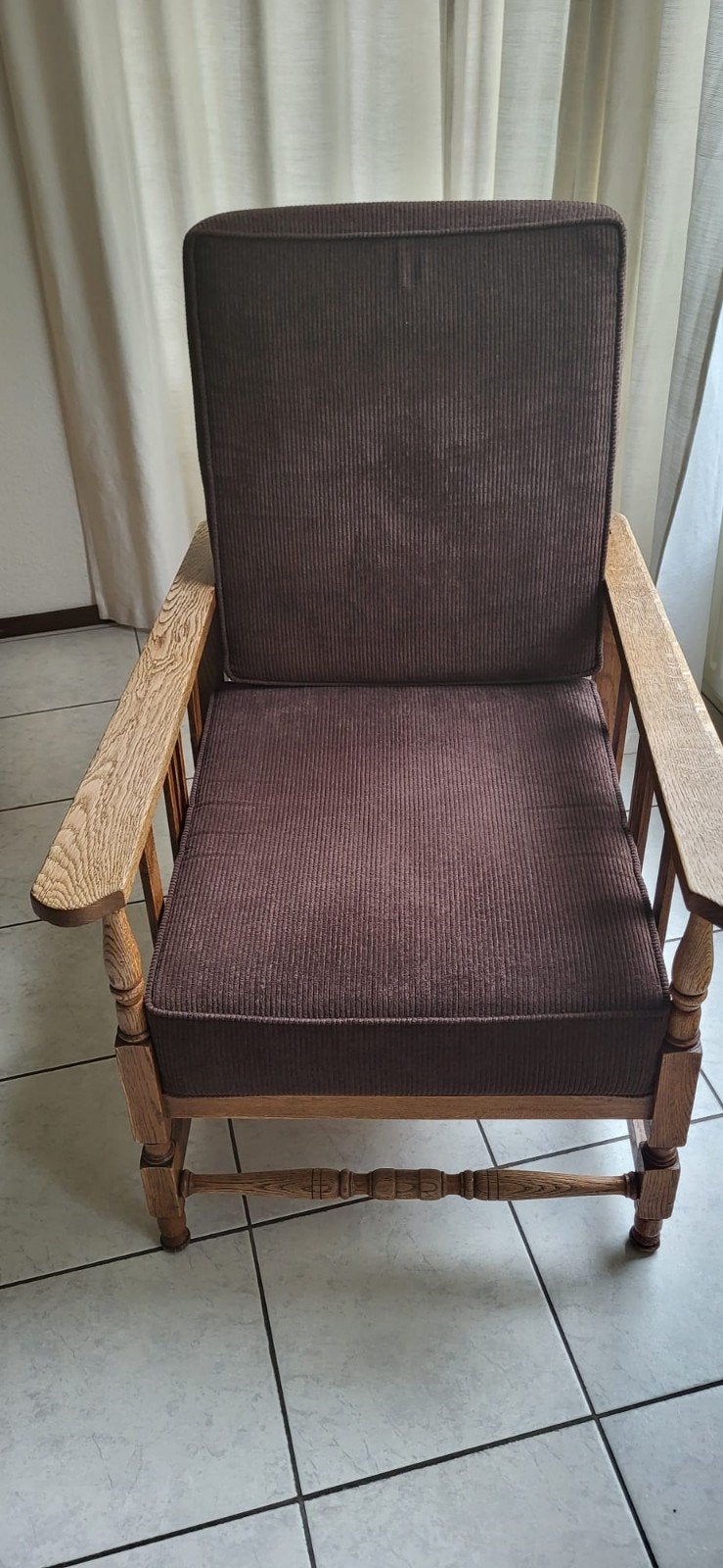 Vintage Fauteuil / Rookstoel - Hout en Stof, Ophalen, Hout, Gebruikt, 50 tot 75 cm