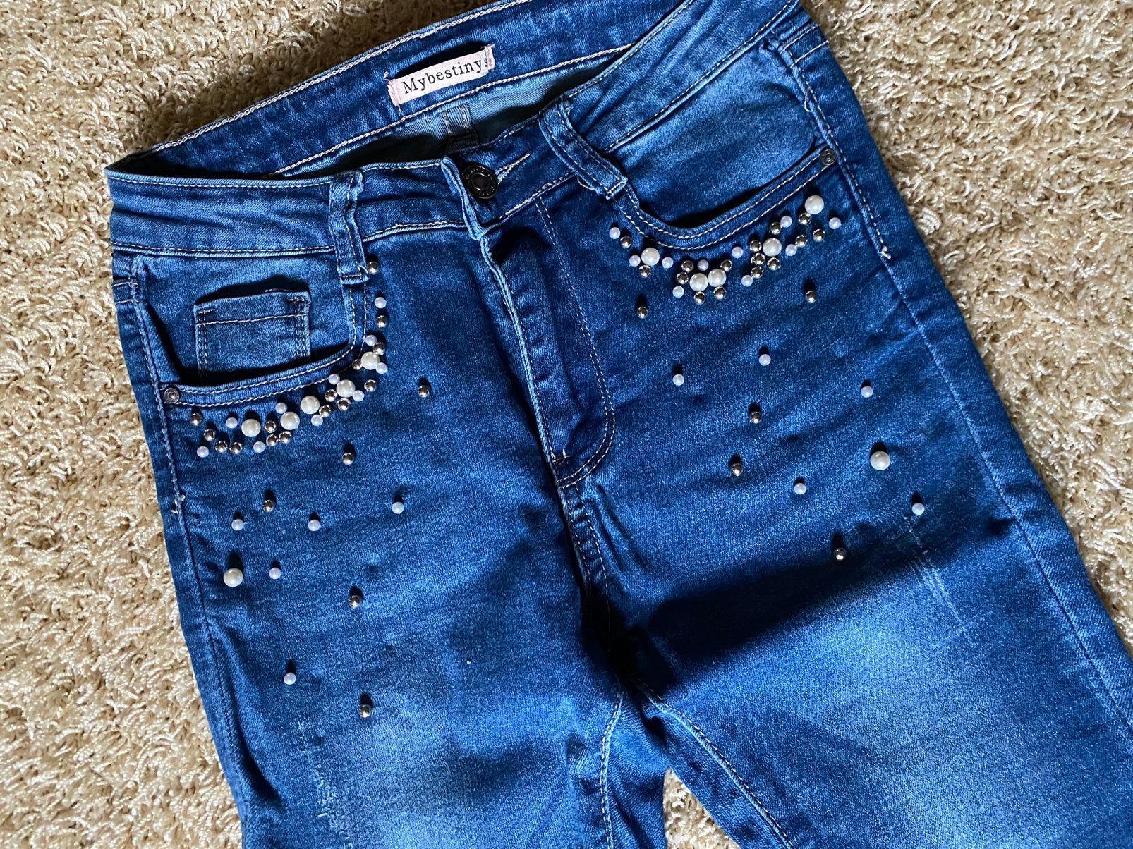 My bestiny skinny jeans parels mt. 36, Ophalen of Verzenden, Zo goed als nieuw, Blauw, W28 - W29 (confectie 36)
