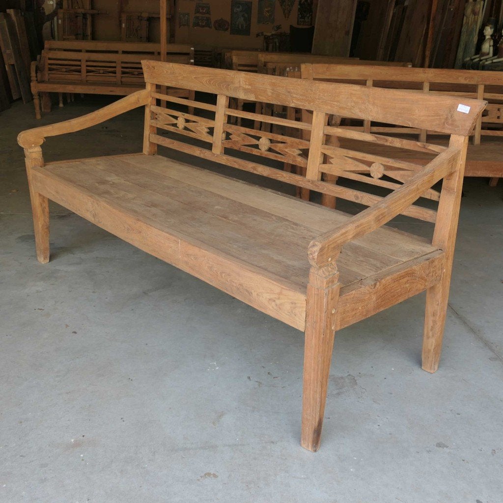 Diepe teak bank RQ9 stationsbank hout landelijk Ibiza Bali, Ophalen of Verzenden