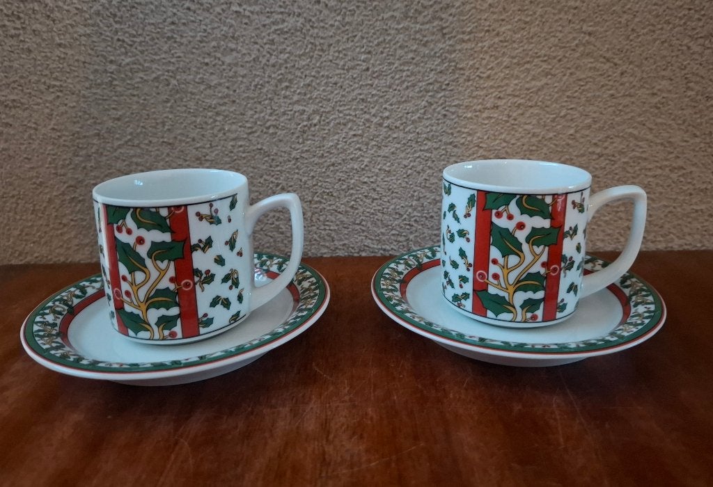 2 Kerst hulst/maretak kop & schotels Graf von Henneberg, Ophalen of Verzenden, Zo goed als nieuw