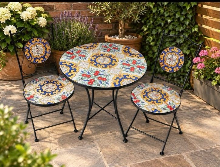 Amélie Bistro Set Mozaïek - Tuinset met 2 Stoelen, Ophalen, Nieuw, Rond, Metaal