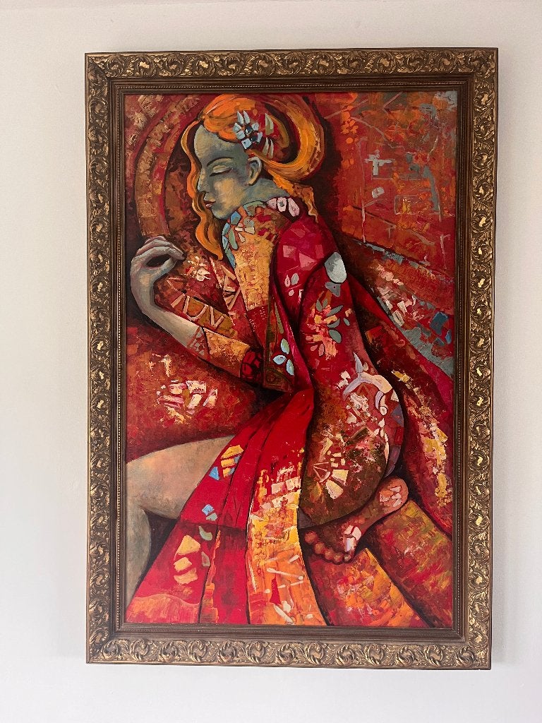 Handgeschilderd schilderij – sierlijke houten lijst, Ophalen, Doek, Portret of Personen, Expressionistisch