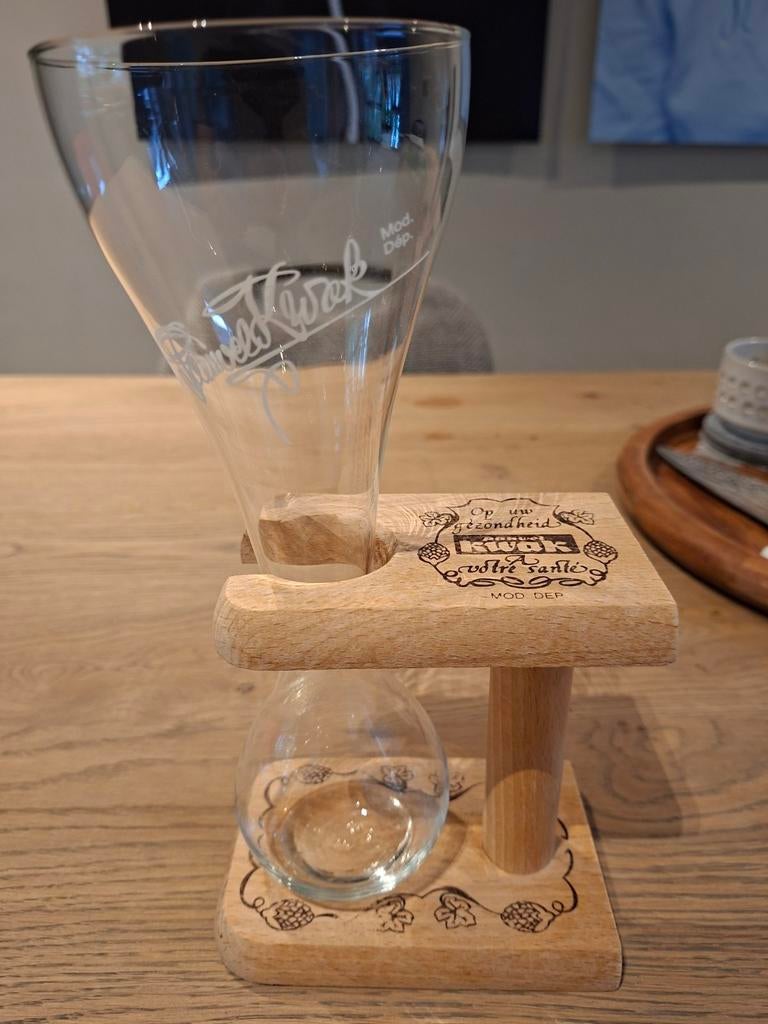 Pauwels Kwak bierglas met houten houder, Antiek en Kunst, Antiek | Glas en Kristal, Ophalen