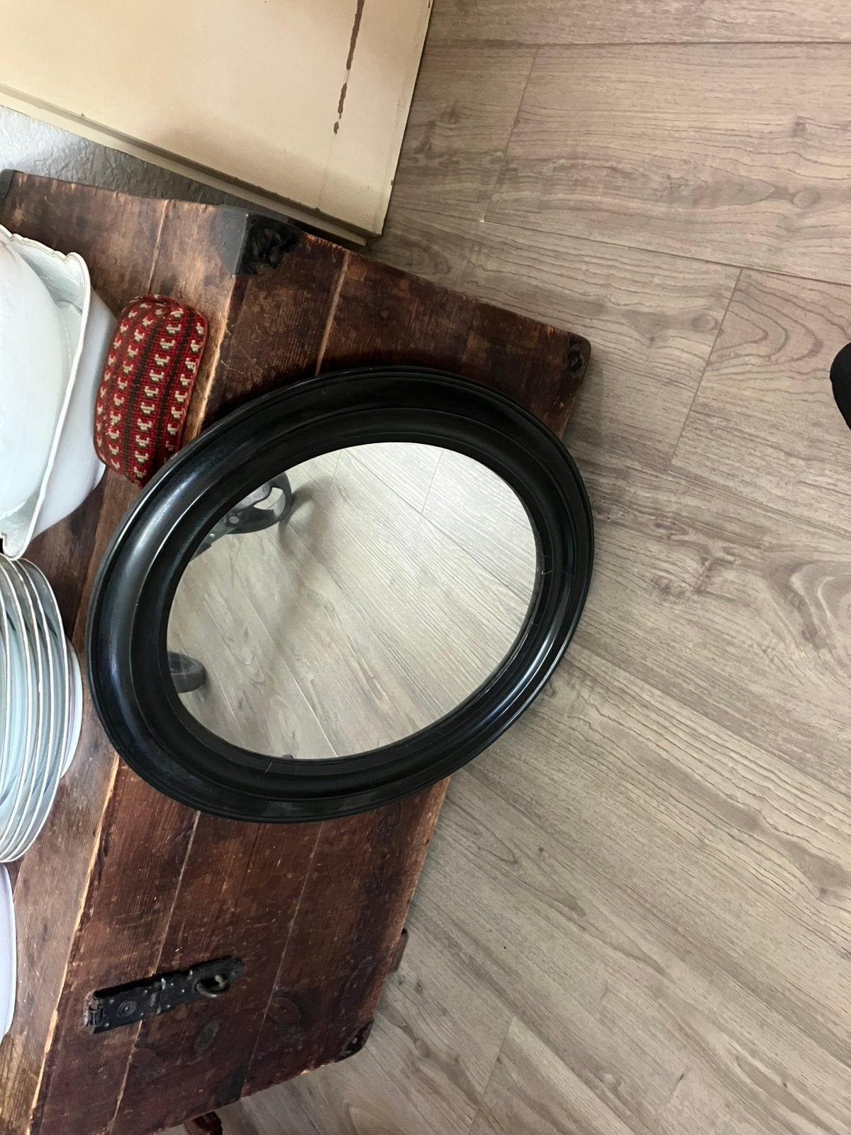 Antieke spiegel ovaal, Ophalen of Verzenden, Ovaal, Minder dan 50 cm