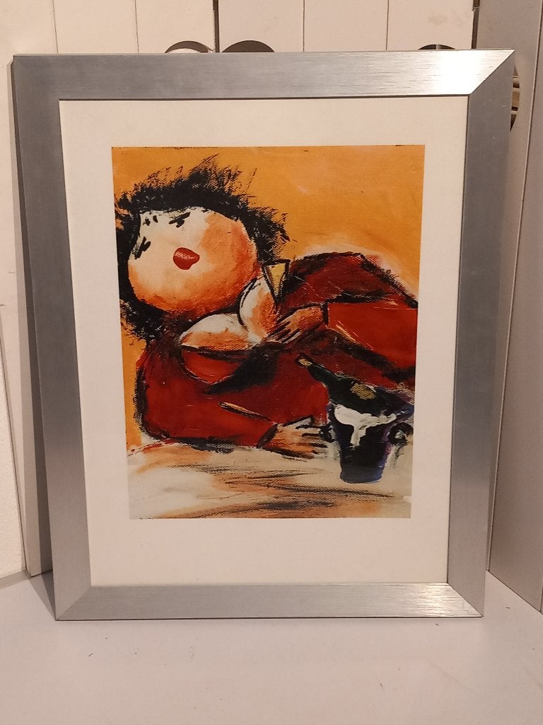 De Dikke Dames ongesigneerd ., Huis en Inrichting, Zo goed als nieuw, Metaal, Zilver, Ingelijst werk