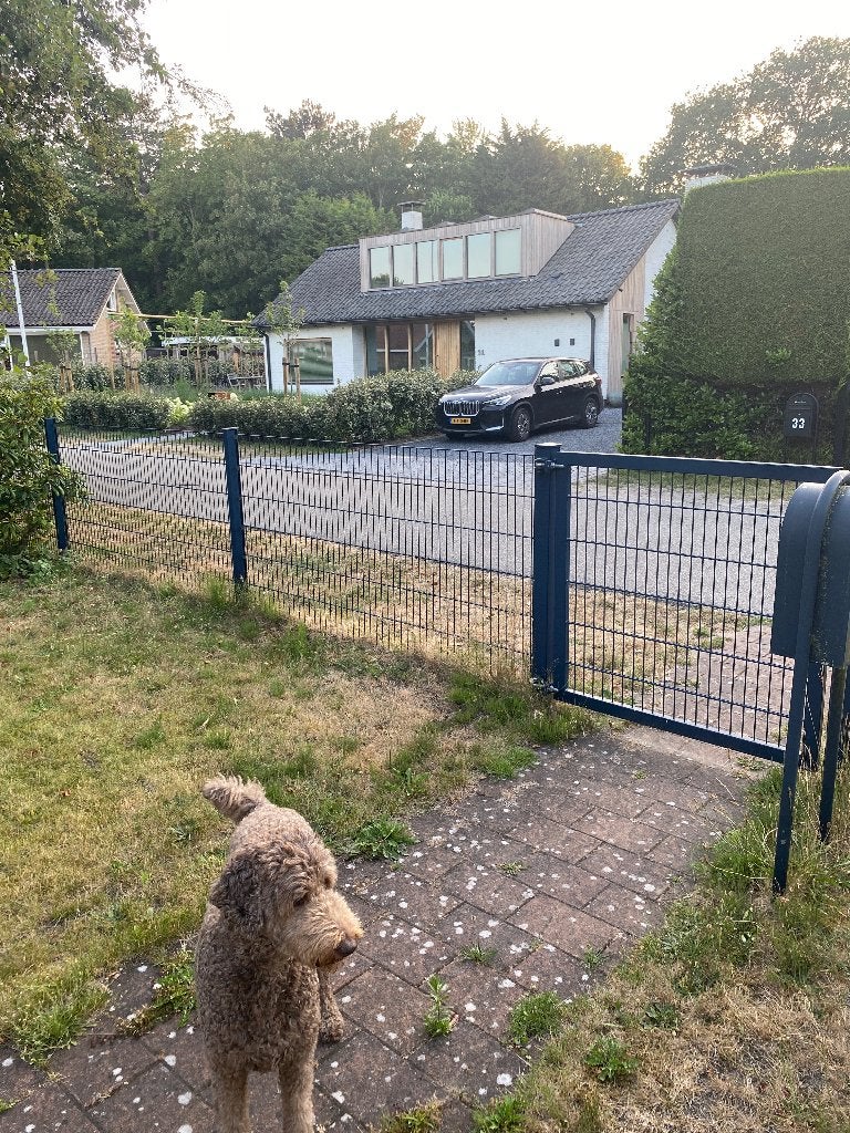 Dubbelstaafmatten Blauw gepoedercoat, Tuin en Terras, Ophalen, Zo goed als nieuw, IJzer, Sierhekwerk