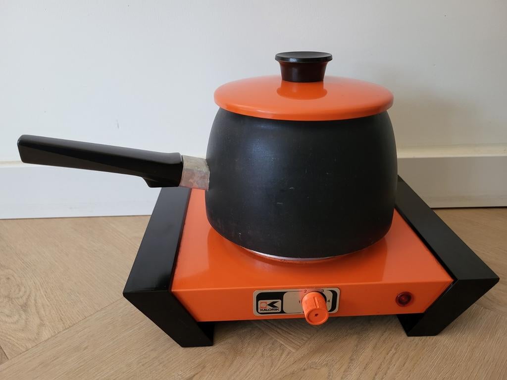 Fonduepan Kalorik retro oranje 70's, Witgoed en Apparatuur, Fonduesets, Ophalen, Gebruikt, Brander, Fonduepan