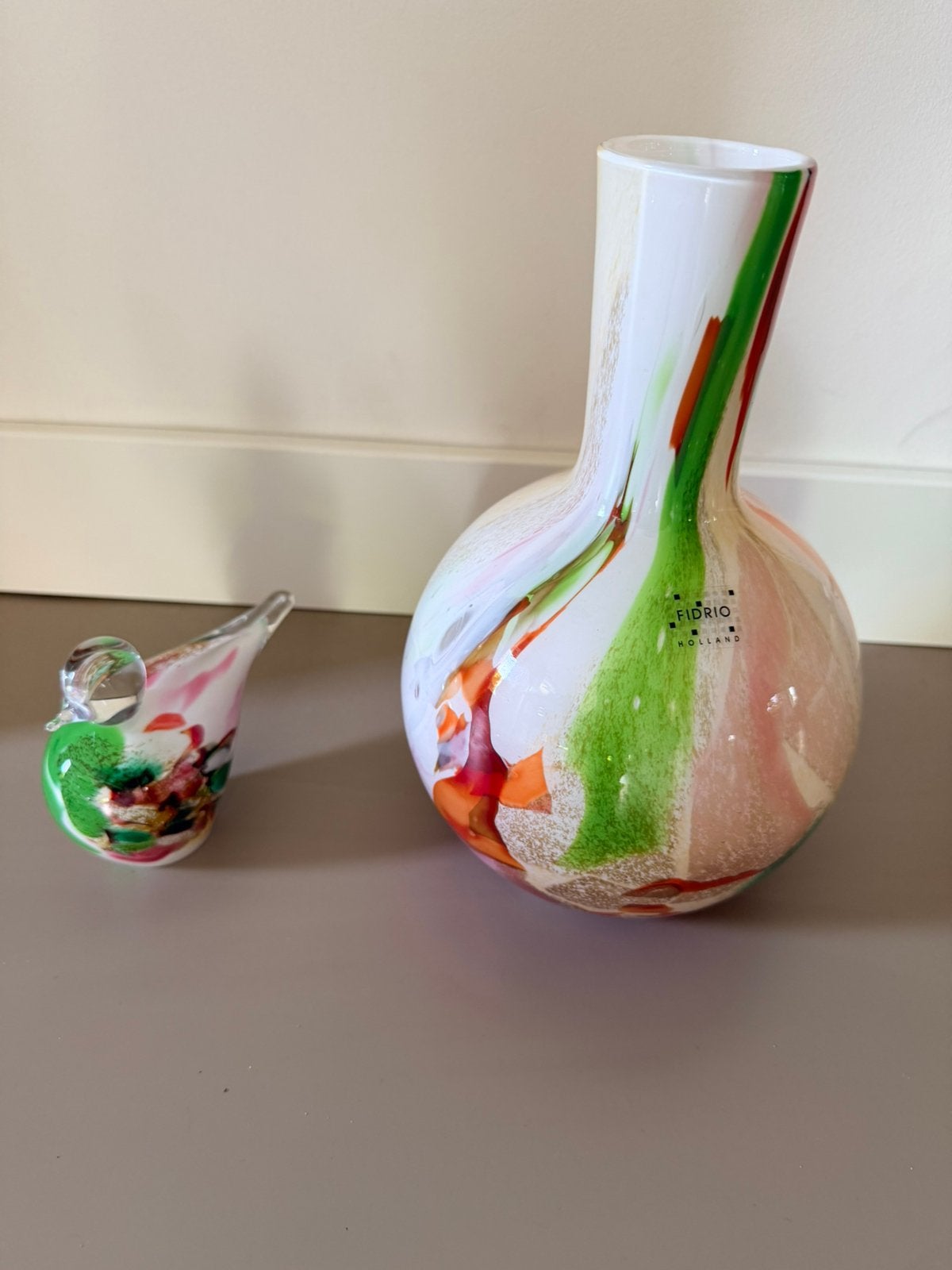 Fidrio handgeblazen vaas en vogel - unieke set, Overige kleuren, Nieuw, Ophalen of Verzenden, Glas