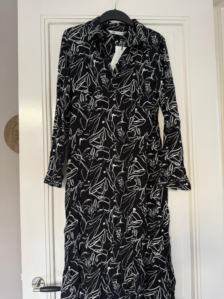 Zara Jurk Zwart-Wit Print Maat S Nieuw met label, Zwart, Ophalen of Verzenden, Zo goed als nieuw, Maat 36 (S)