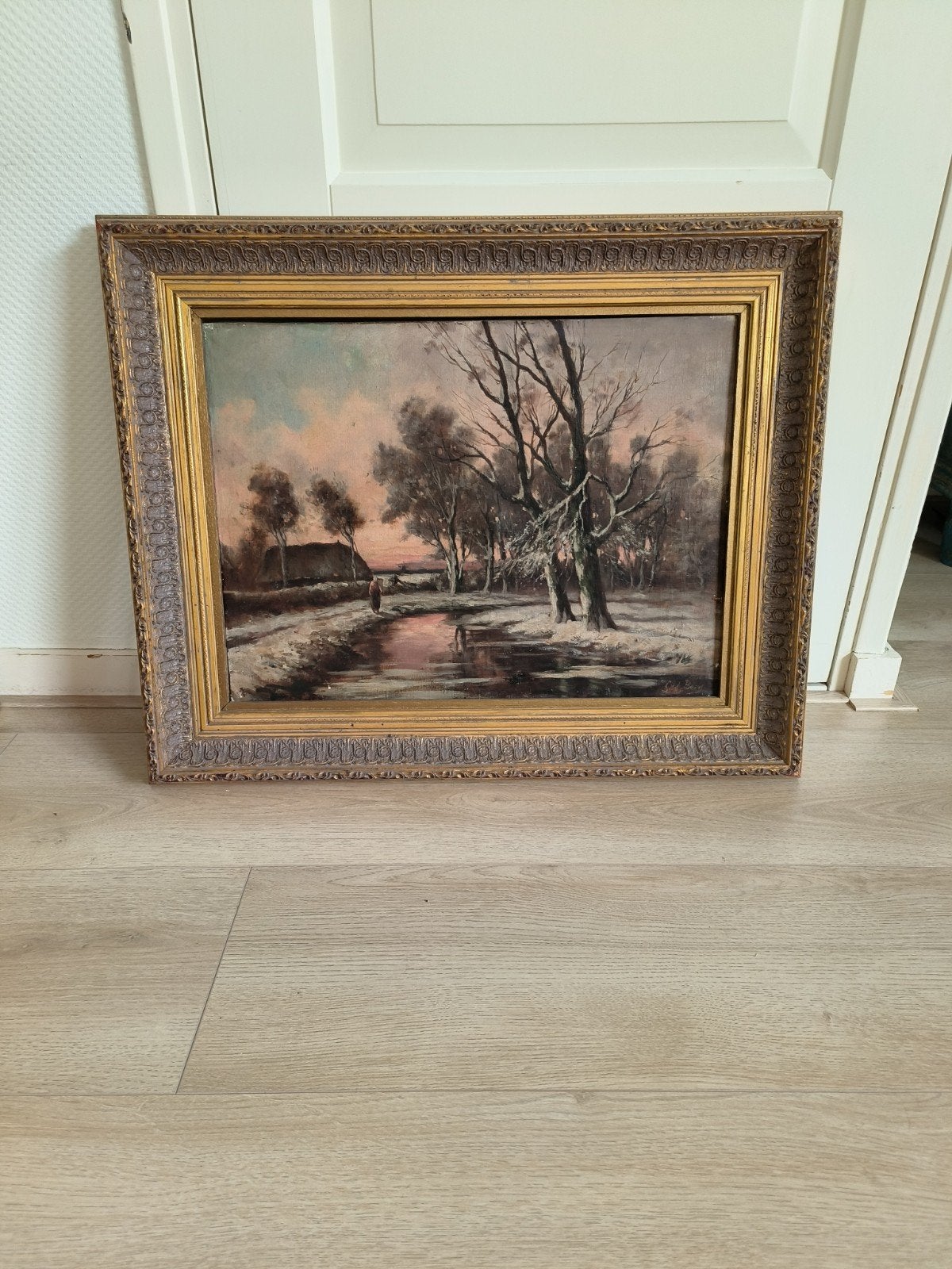 Schilderij: Winterlandschap met beek en bomen, Ophalen