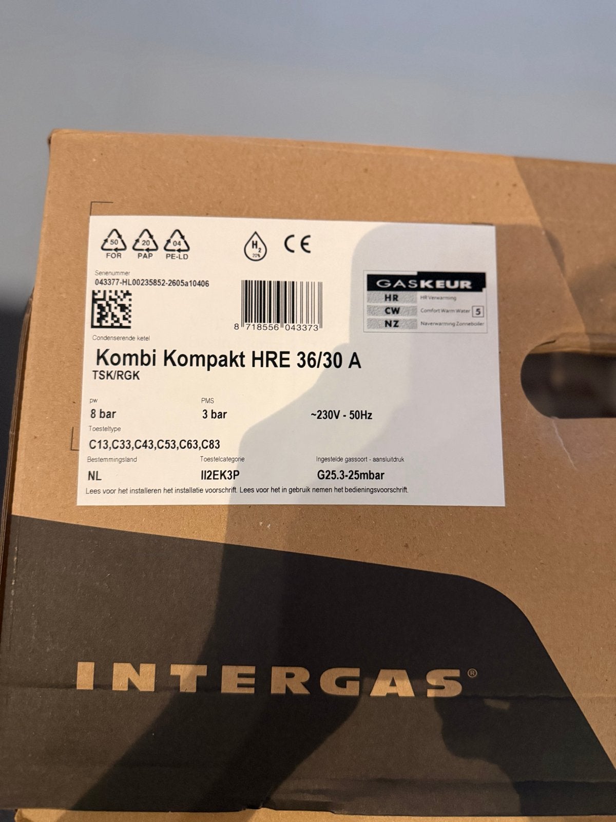Intergas Kombi Kompakt HRE 36/30 A CV-ketel Nieuw in doos, Ophalen, Nieuw, Cv-ketel of Combi-ketel, Hoog rendement (Hr)