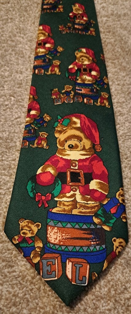 Kerst stropdas groen met Kerstberen, Ophalen of Verzenden