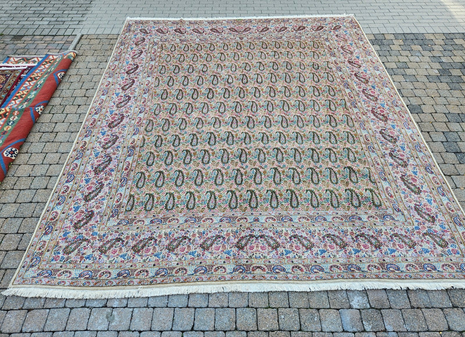 Handgeknoopt perzisch tapijt kirman 395x350