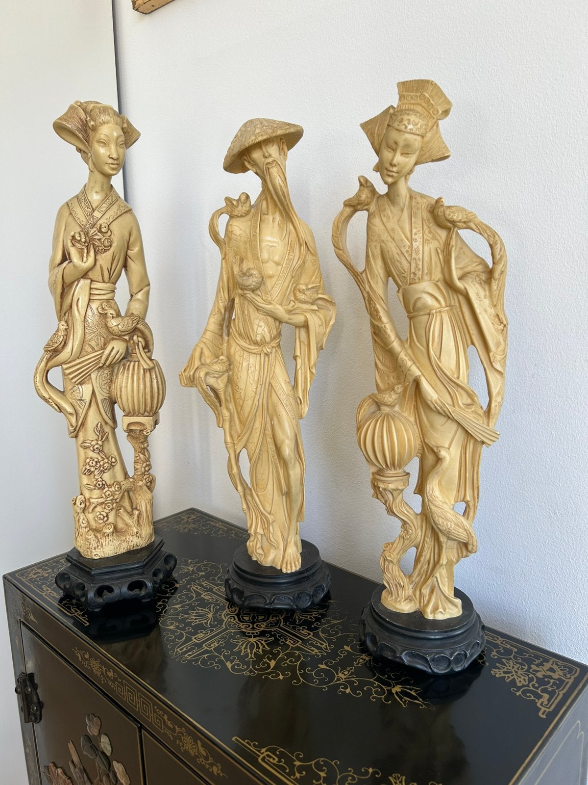3 antieke Oosterse ivorine beelden, Ophalen of Verzenden