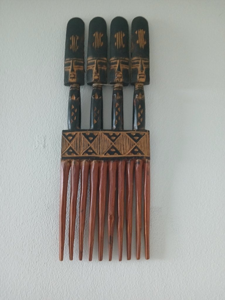 wanddecoratie Tribal Art Afrika kam en masker, Ophalen, Gebruikt, Hout, Decoratieobject