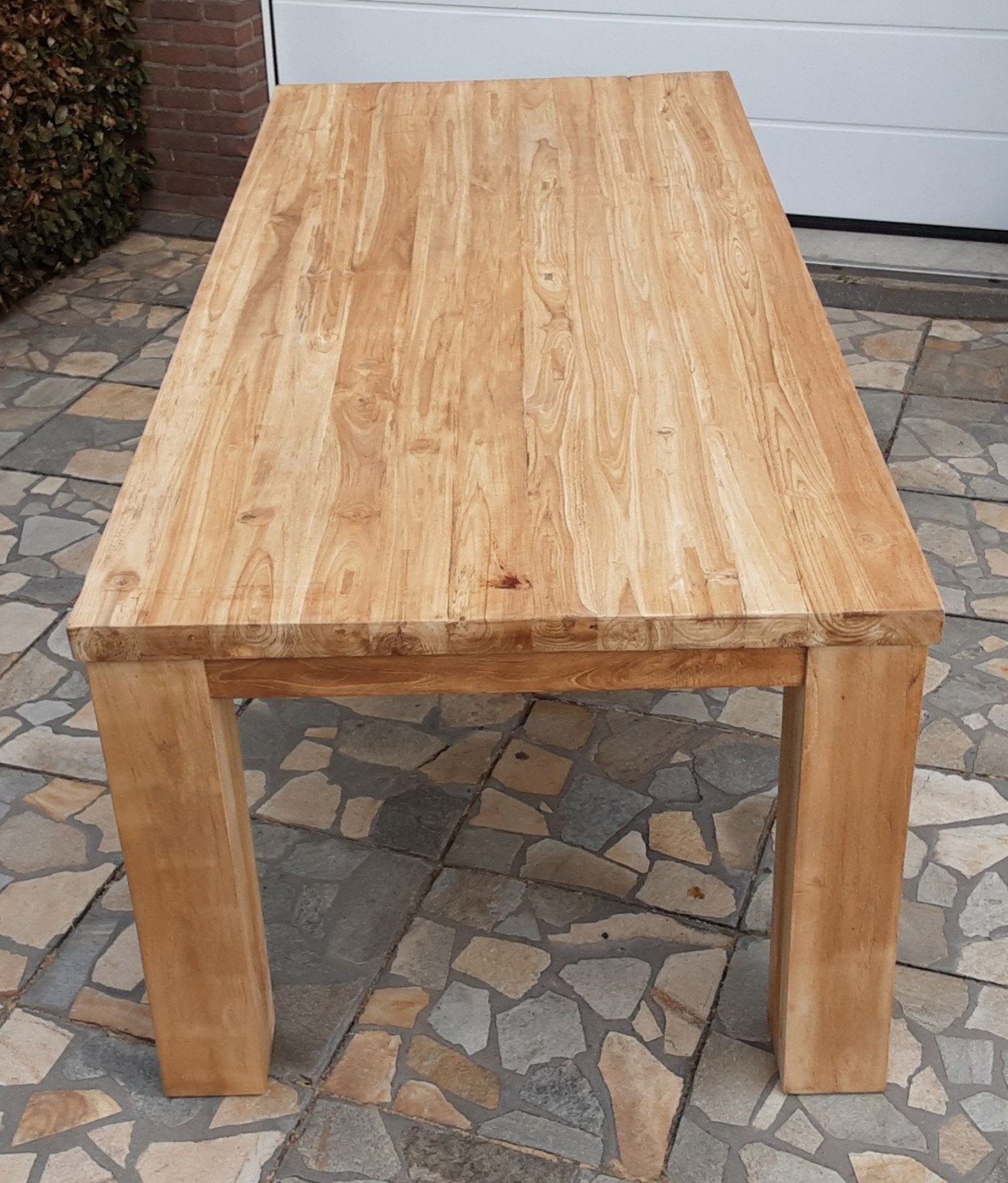 Zeer zware teakhouten eettafel van gerecycled teakhout 220, Gebruikt, Teakhout, 200 cm of meer, Vijf personen of meer