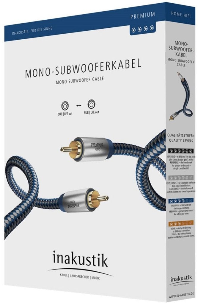 SUBWOOFER KABELS mono Premium serie van Inakustik 2m/3m, Ophalen of Verzenden, Nieuw, 2 tot 5 meter, Interlink-kabel
