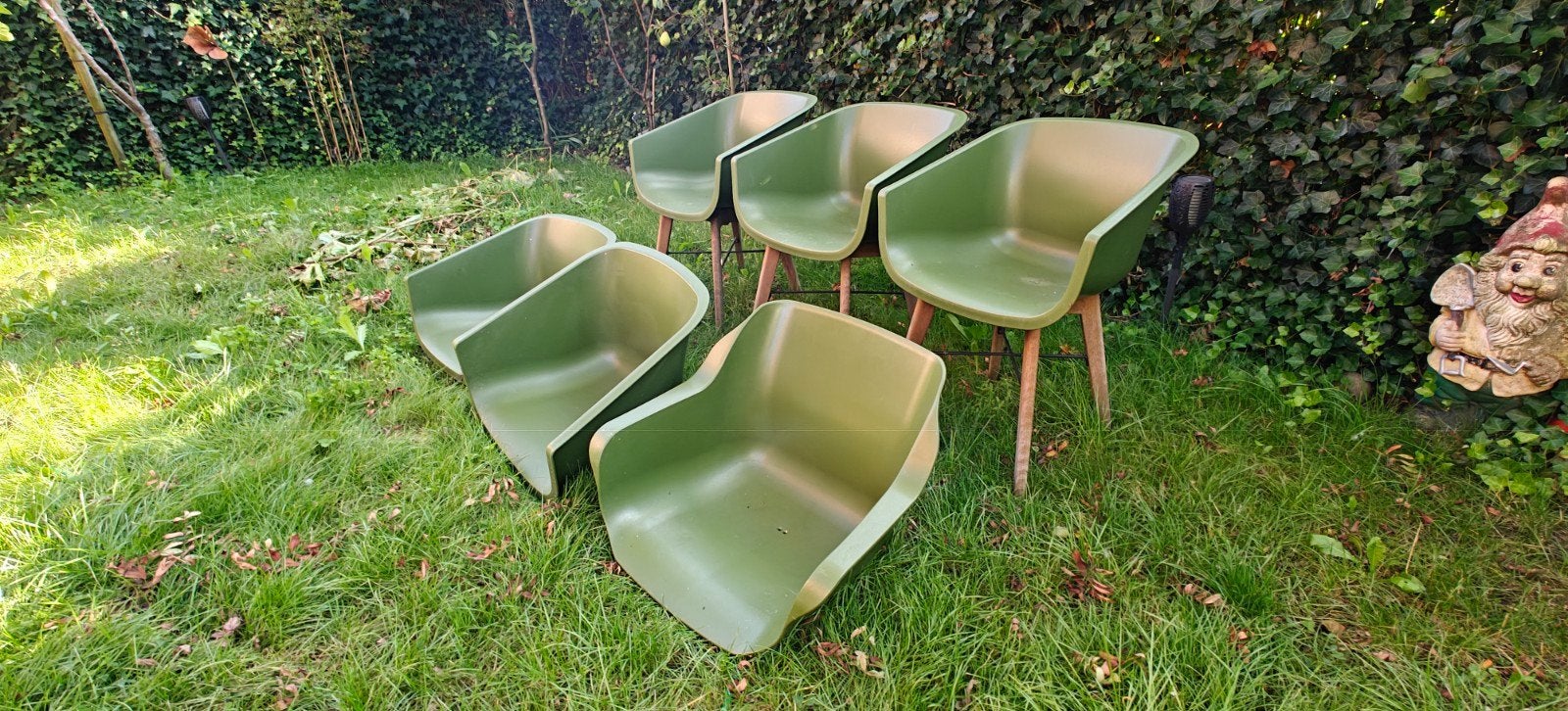 Hartman kuipstoelen groen, 3 stoelen + 3 losse zittingen, Gebruikt, Overige kleuren, Drie, Kuipstoel