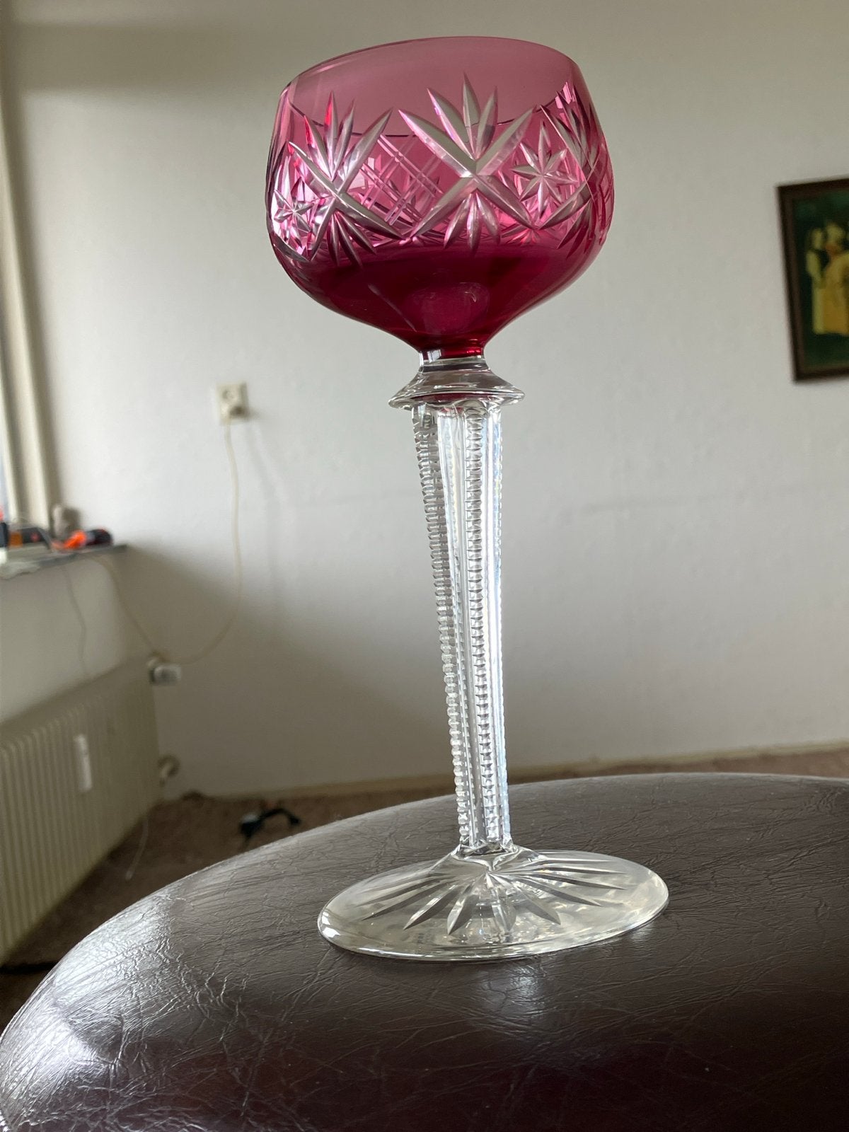 Antiek Val Saint Lambert "Berncastel" wijnglas cranberry, Ophalen of Verzenden