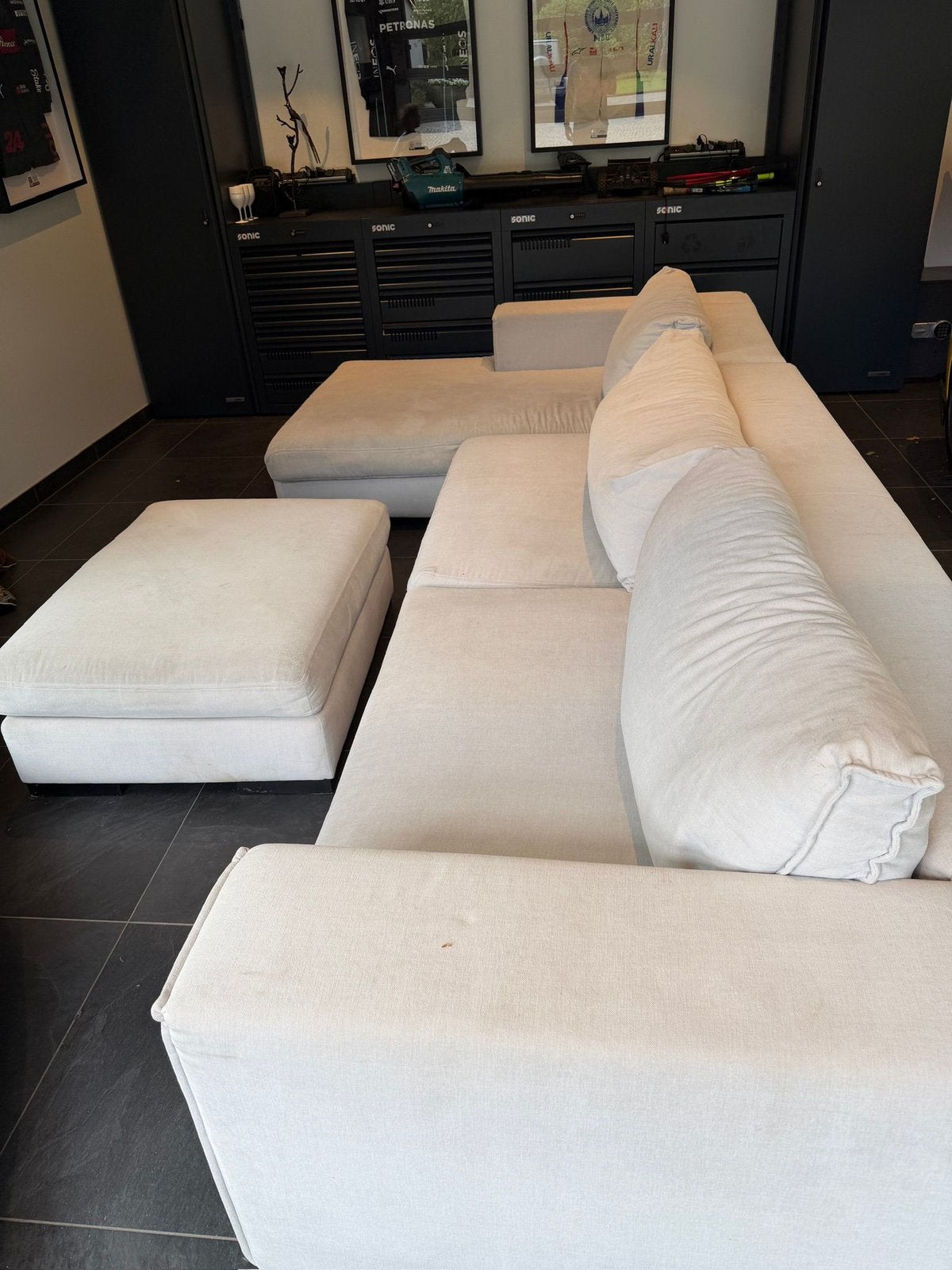 Luxe Design Loungebank + Hocker | NP €10.000 | Diepe Lounge, 125 tot 150 cm, Design, 300 cm of meer, Ophalen of Verzenden