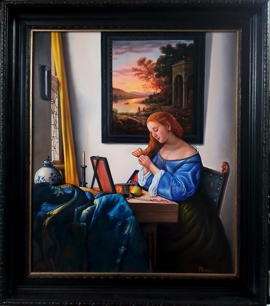 Homage to Johannes Vermeer 1632-1675 ( dame bij haar toilet), Antiek en Kunst, Kunst | Schilderijen | Klassiek, Ophalen