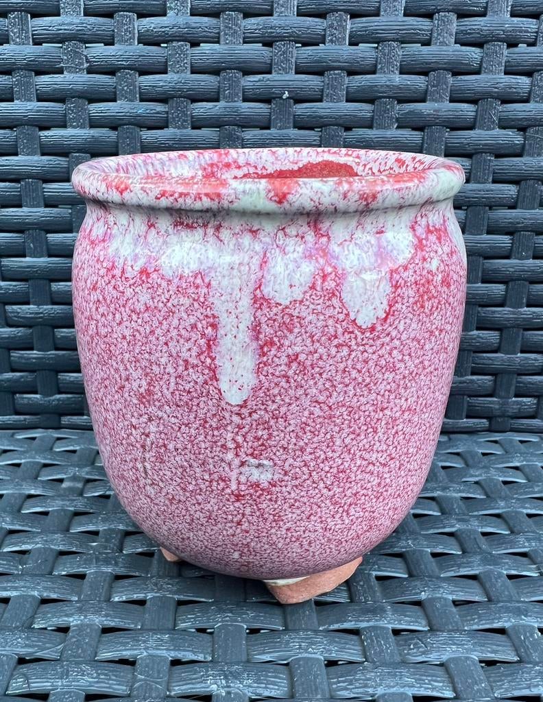Bonsai Cascade pot rood-crème geglazuurd aardewerk 9,2x10,4, Rond, Ophalen of Verzenden, Zo goed als nieuw, Aardewerk