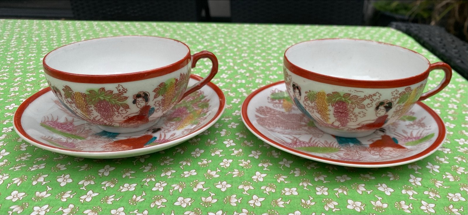 Vintage Japanse theekopjes met schotels - Geisha decor, Ophalen of Verzenden