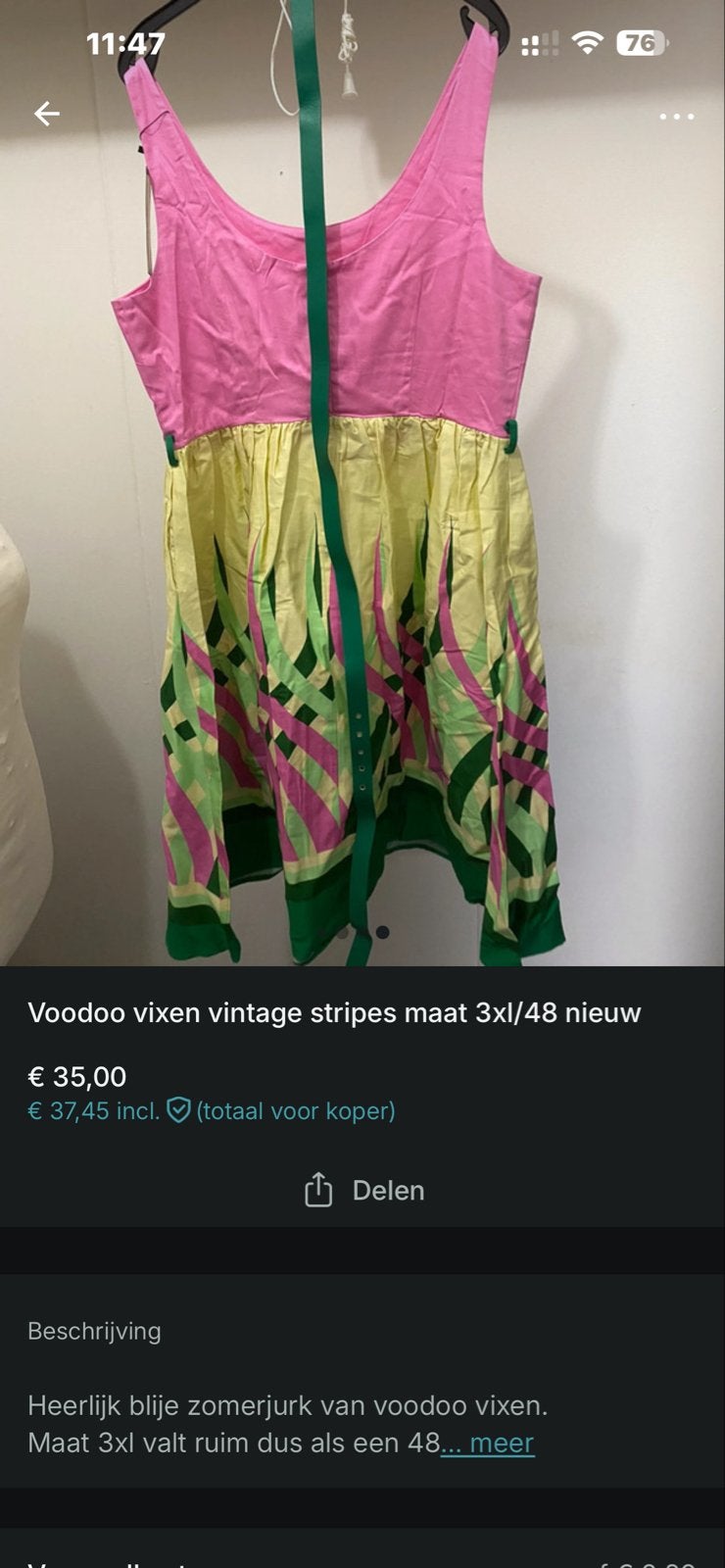 Voodoo Vixen Vintage Stripes Jurk - Nieuw met kaartjes, Ophalen of Verzenden, Nieuw, Maat 46/48 (XL) of groter, Overige kleuren