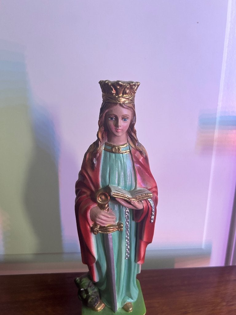 Oud zeldzaam beeldje van de heilige Dymphna, 22 cm, Antiek en Kunst, Antiek | Religie, Ophalen of Verzenden