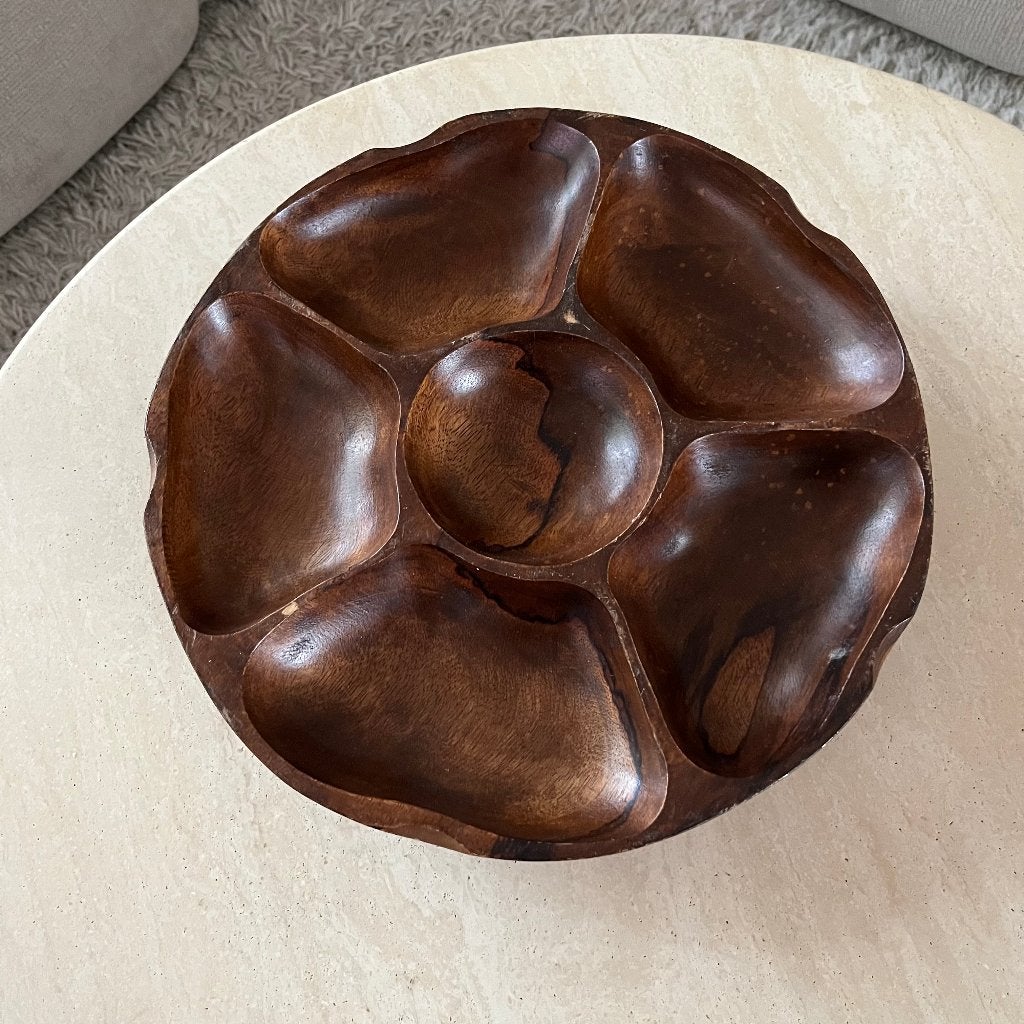 Vintage teakhouten draaibare hapjes schaal 'Lazy Susan', Ophalen of Verzenden
